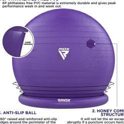 RDX B2 Inflatable Yoga Ball with Anti-Slip Base, Resistance Tubes & Air Pump