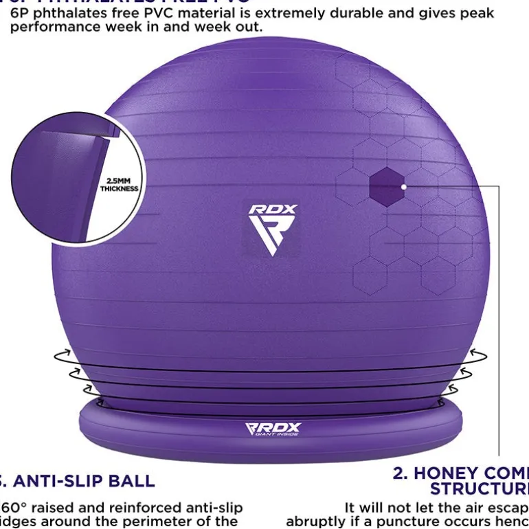 RDX B2 Inflatable Yoga Ball with Anti-Slip Base, Resistance Tubes & Air Pump