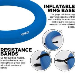 RDX B2 Inflatable Yoga Ball with Anti-Slip Base, Resistance Tubes & Air Pump