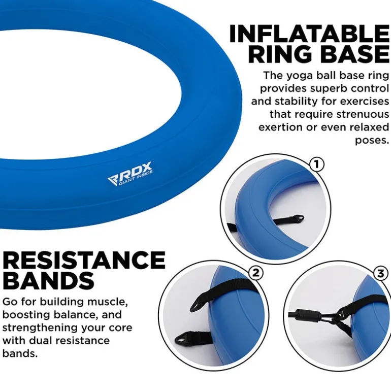 RDX B2 Inflatable Yoga Ball with Anti-Slip Base, Resistance Tubes & Air Pump