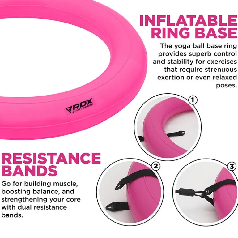 RDX B2 Inflatable Yoga Ball with Anti-Slip Base, Resistance Tubes & Air Pump