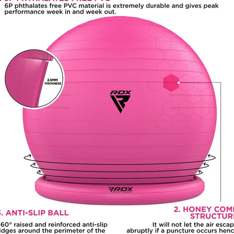 RDX B2 Inflatable Yoga Ball with Anti-Slip Base, Resistance Tubes & Air Pump