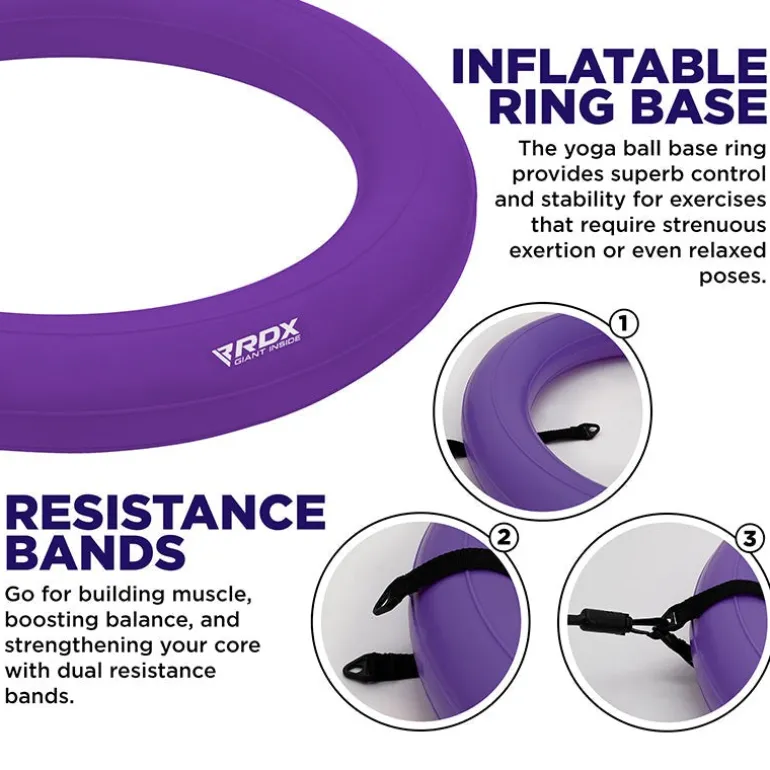 RDX B2 Inflatable Yoga Ball with Anti-Slip Base, Resistance Tubes & Air Pump