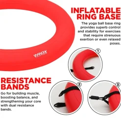 RDX B2 Inflatable Yoga Ball with Anti-Slip Base, Resistance Tubes & Air Pump