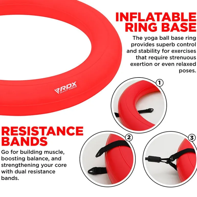 RDX B2 Inflatable Yoga Ball with Anti-Slip Base, Resistance Tubes & Air Pump