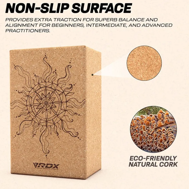 RDX D2 Cork Yoga Block Non-Slip Brick