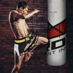 RDX F7 4ft / 5ft 3-in-1 Ego White / Red Training Punch Bag with Mitts Set