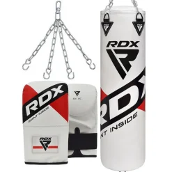 RDX F10 4ft / 5ft 3-in-1 Punch Bag with Gloves in White Set