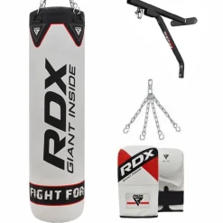RDX F1 4ft / 5ft 4-in-1 White Punch Bag With Gloves & Wall Bracket Set