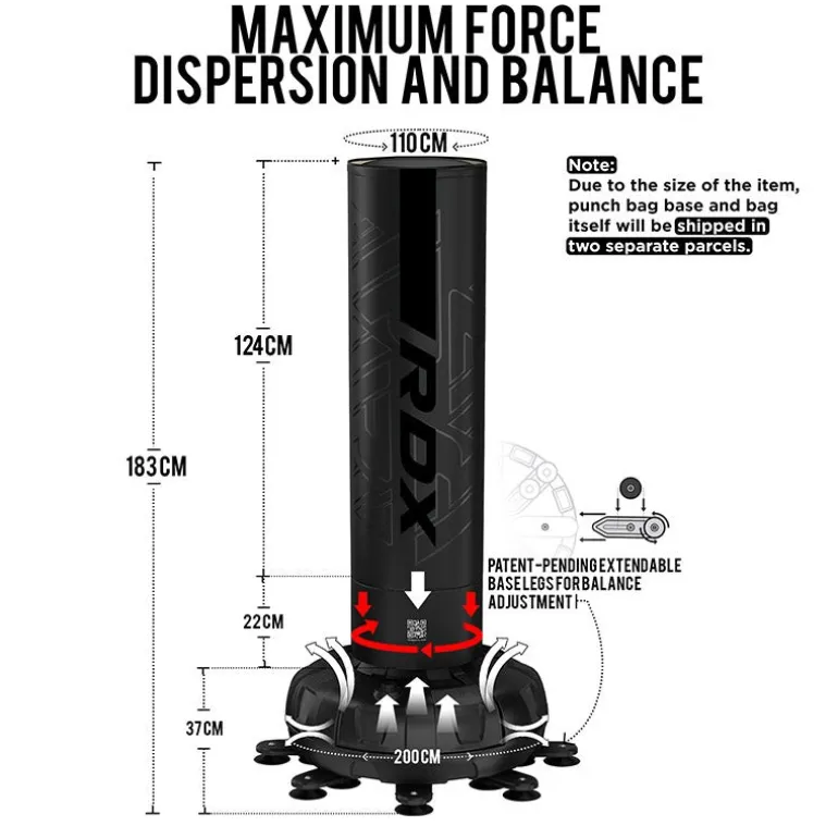 RDX F6 6ft Kara Black Free-Standing Punch Bag With Mitts Set