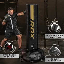 RDX F6 6ft Kara Golden & Black Free Standing Punch Bag With Mitts Set