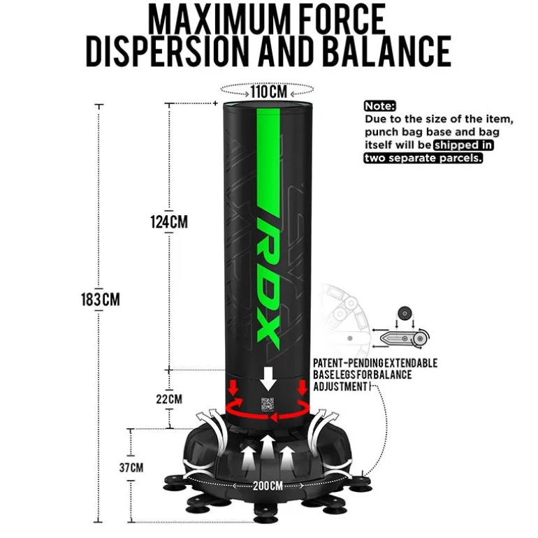 RDX F6 6ft Kara Green & Black Free-Standing Punch Bag With Mitts Set