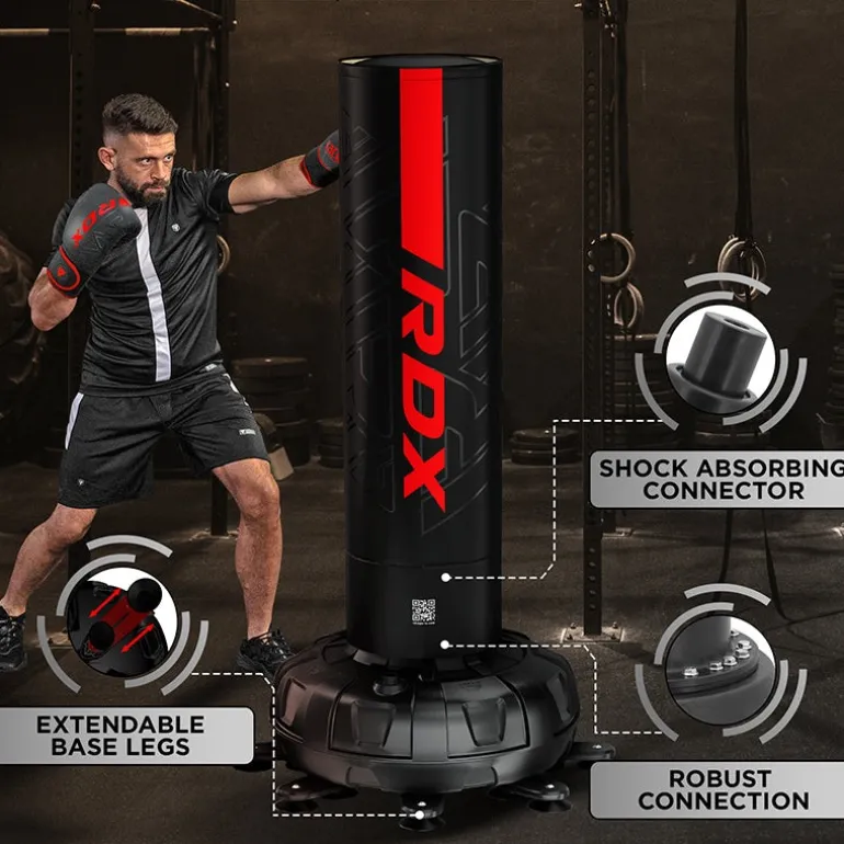 RDX F6 6ft Kara Red & Black Free-Standing Punch Bag With Mitts Set