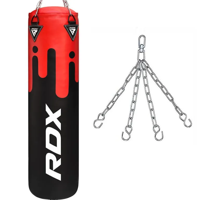 RDX F9R 4ft / 5ft 2-in-1 Black / Red Punch Bag for Boxing & MMA Training Set