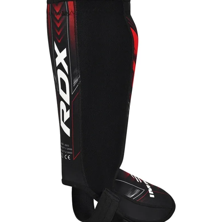 RDX IMMAF Approved Neoprene Shin Instep Guards Red
