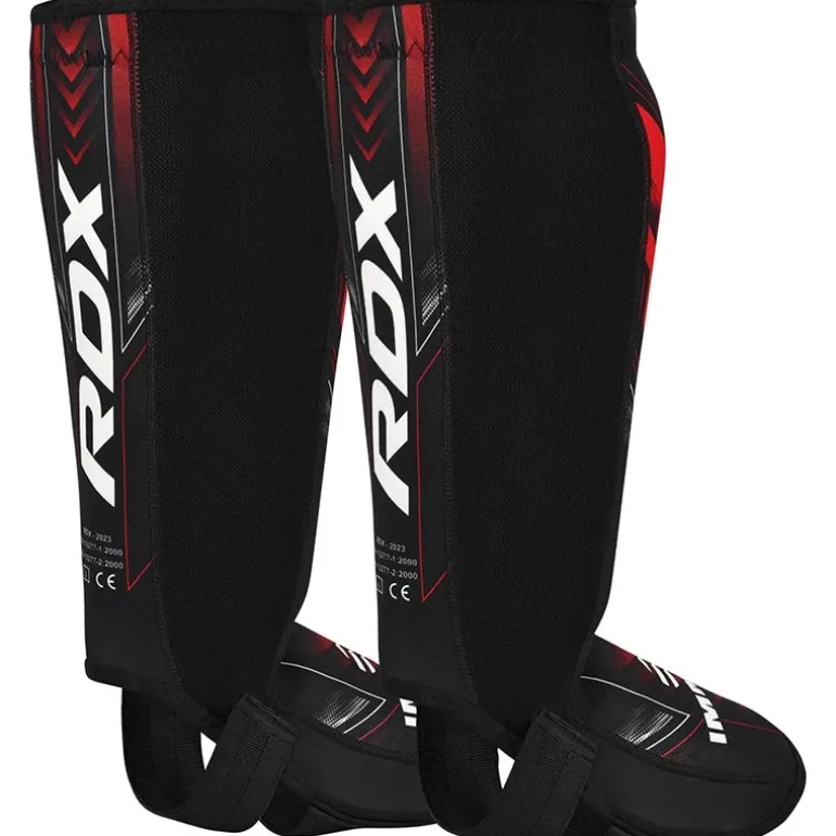 RDX IMMAF Approved Neoprene Shin Instep Guards Red