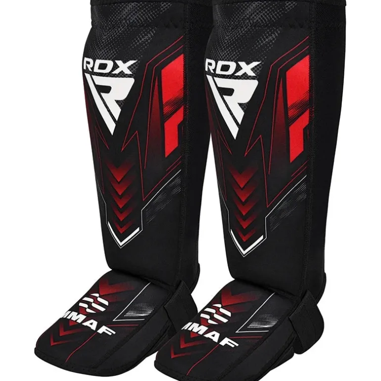 RDX IMMAF Approved Neoprene Shin Instep Guards Red
