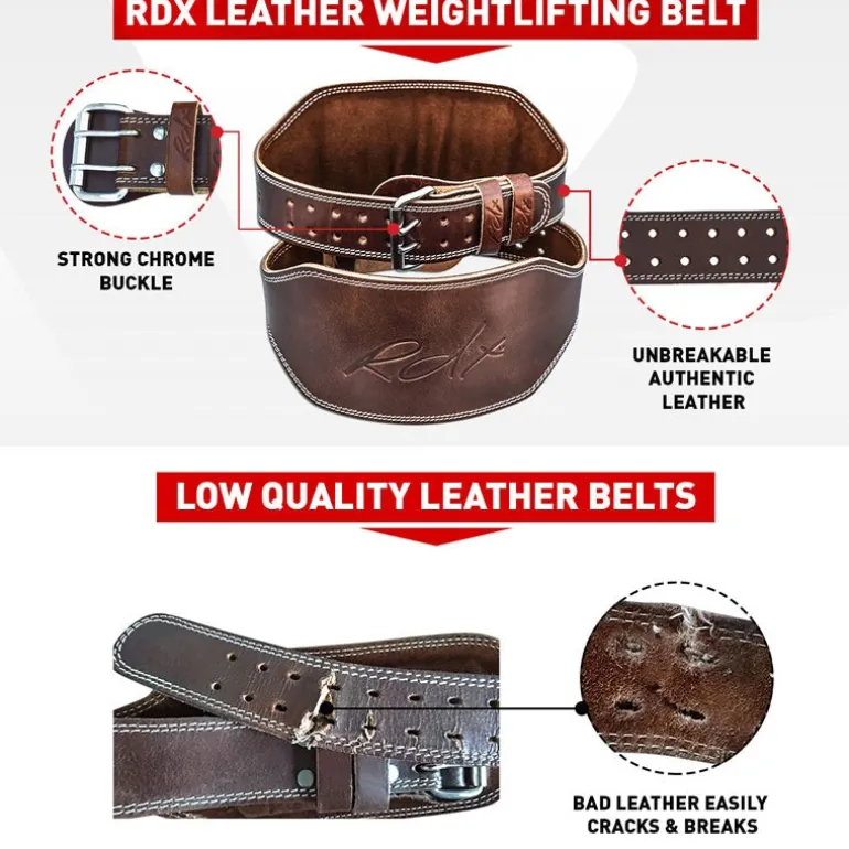 RDX 6 Inch Leather Brown Weightlifting Belt