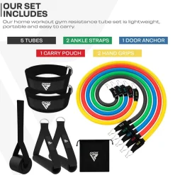 RDX L2 4-in-1 Resistances Tubes Pro set 10-50lbs for Home Gym Workout