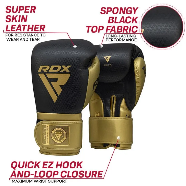 RDX L2 Mark Pro Sparring Boxing Gloves Hook and loop Black / Golden