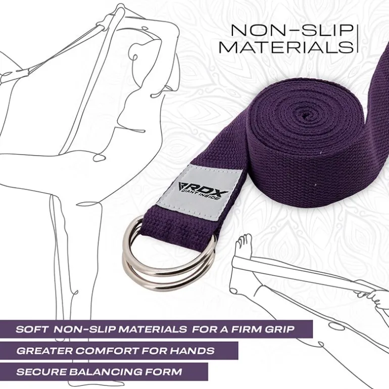 RDX P8 Non-Slip Cotton Yoga Strap with Rust Proof Steel D-Ring Buckle