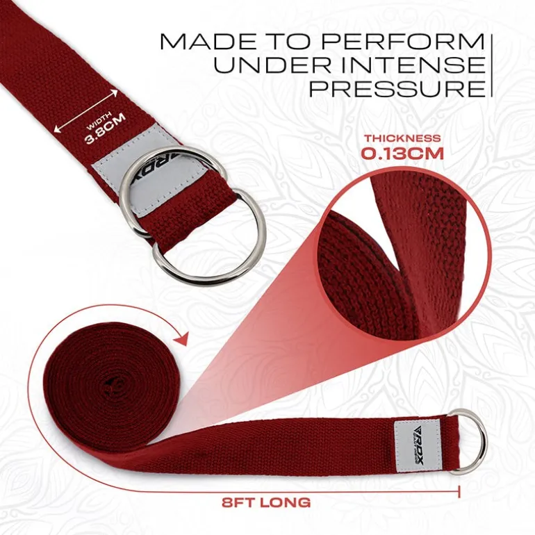 RDX P8 Non-Slip Cotton Yoga Strap with Rust Proof Steel D-Ring Buckle