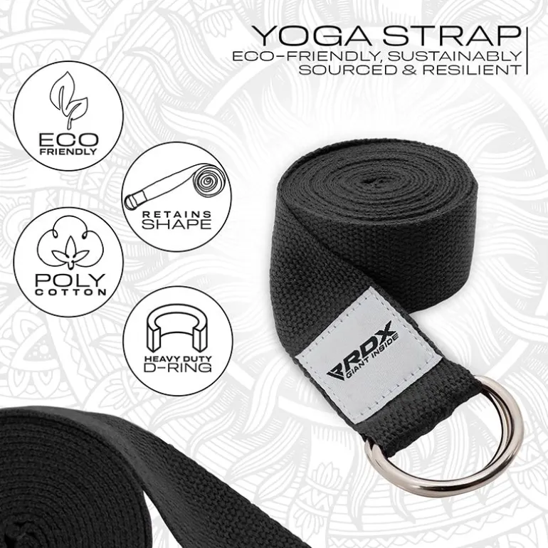 RDX P8 Non-Slip Cotton Yoga Strap with Rust Proof Steel D-Ring Buckle