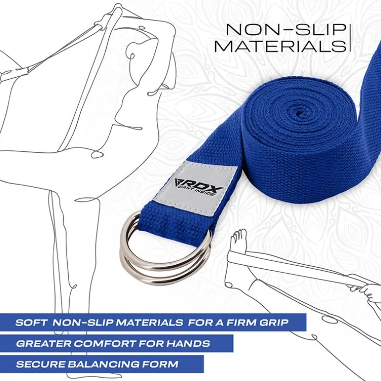 RDX P8 Non-Slip Cotton Yoga Strap with Rust Proof Steel D-Ring Buckle