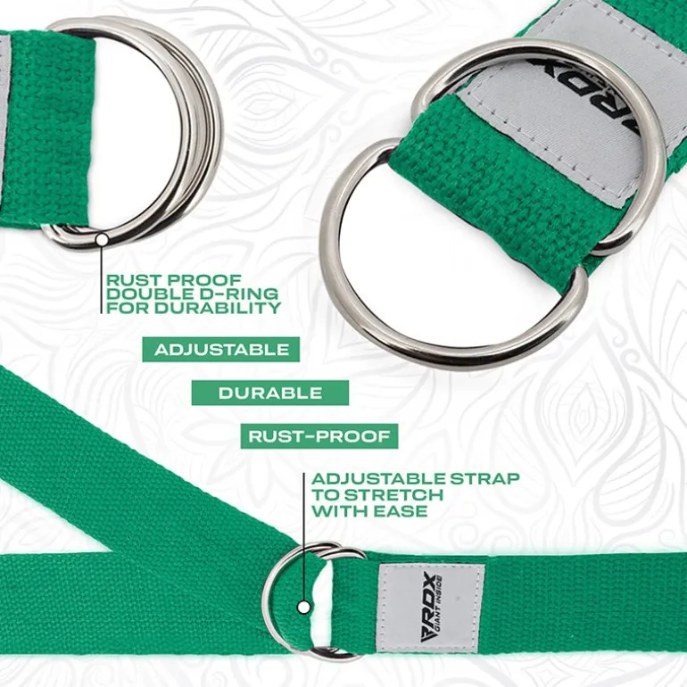 RDX P8 Non-Slip Cotton Yoga Strap with Rust Proof Steel D-Ring Buckle