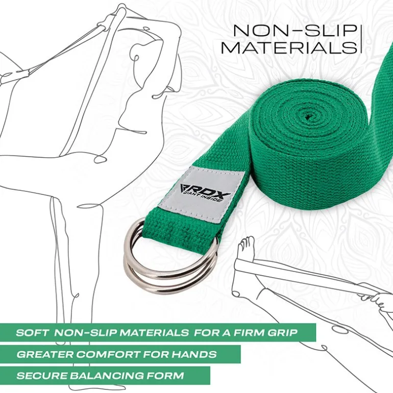 RDX P8 Non-Slip Cotton Yoga Strap with Rust Proof Steel D-Ring Buckle