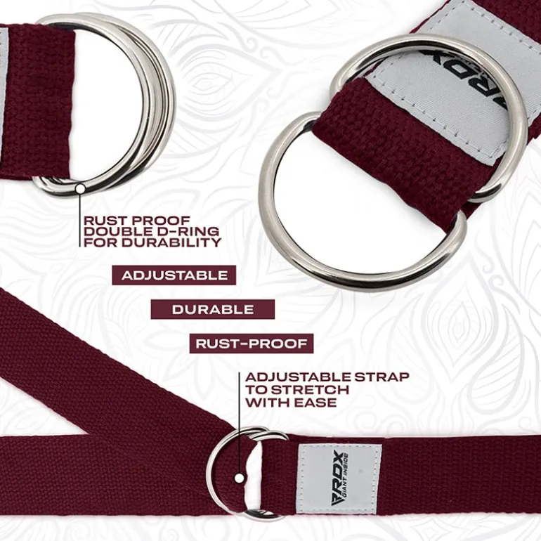 RDX P8 Non-Slip Cotton Yoga Strap with Rust Proof Steel D-Ring Buckle