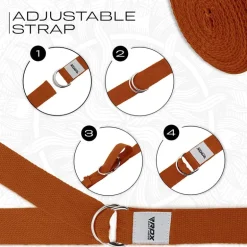 RDX P8 Non-Slip Cotton Yoga Strap with Rust Proof Steel D-Ring Buckle