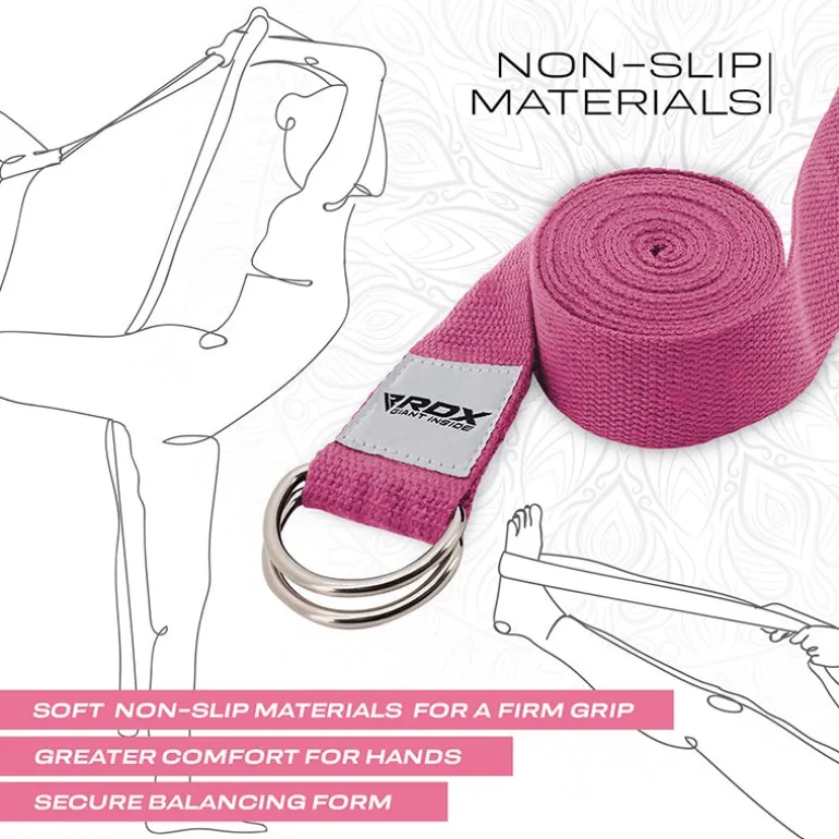 RDX P8 Non-Slip Cotton Yoga Strap with Rust Proof Steel D-Ring Buckle
