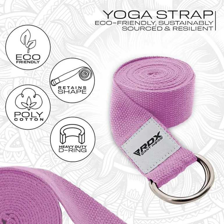 RDX P8 Non-Slip Cotton Yoga Strap with Rust Proof Steel D-Ring Buckle