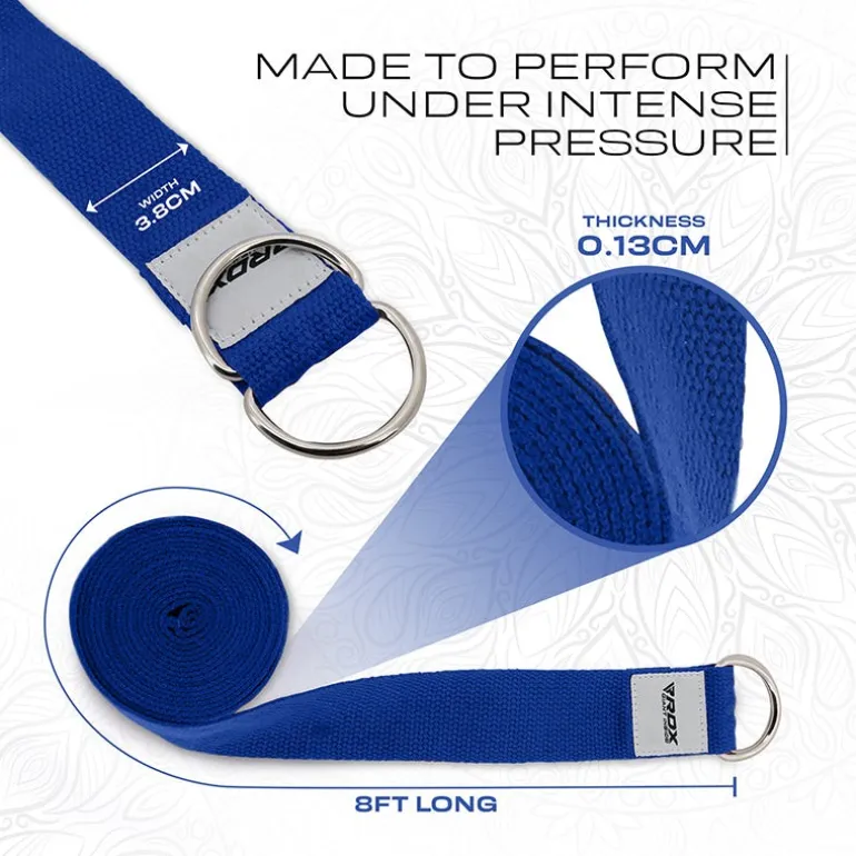 RDX P8 Non-Slip Cotton Yoga Strap with Rust Proof Steel D-Ring Buckle