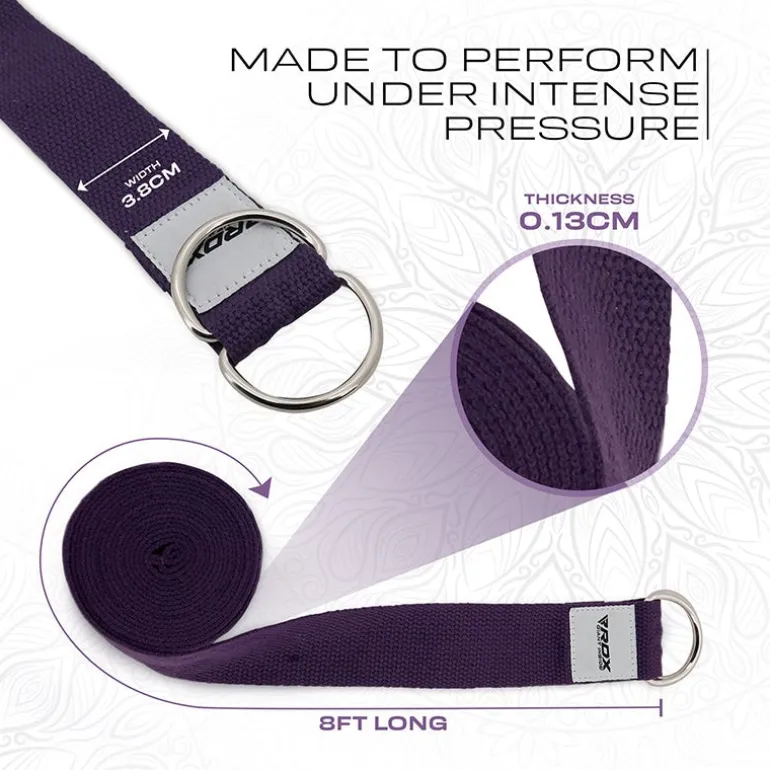 RDX P8 Non-Slip Cotton Yoga Strap with Rust Proof Steel D-Ring Buckle