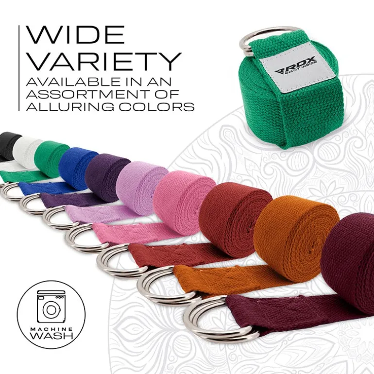 RDX P8 Non-Slip Cotton Yoga Strap with Rust Proof Steel D-Ring Buckle
