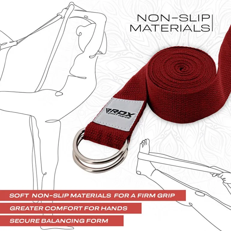 RDX P8 Non-Slip Cotton Yoga Strap with Rust Proof Steel D-Ring Buckle