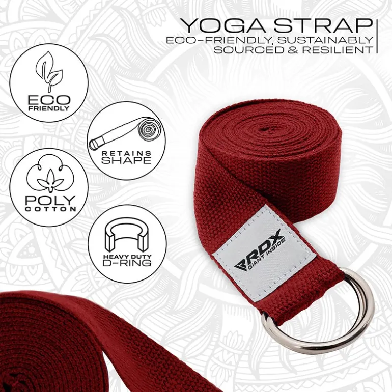 RDX P8 Non-Slip Cotton Yoga Strap with Rust Proof Steel D-Ring Buckle