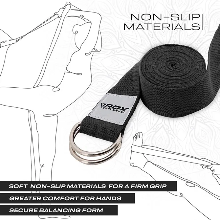 RDX P8 Non-Slip Cotton Yoga Strap with Rust Proof Steel D-Ring Buckle