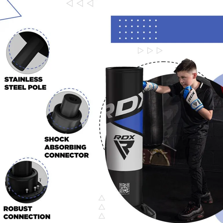 RDX R8 4ft Kids Free Standing Punch Bag Blue With Gloves For Training & Workout Set