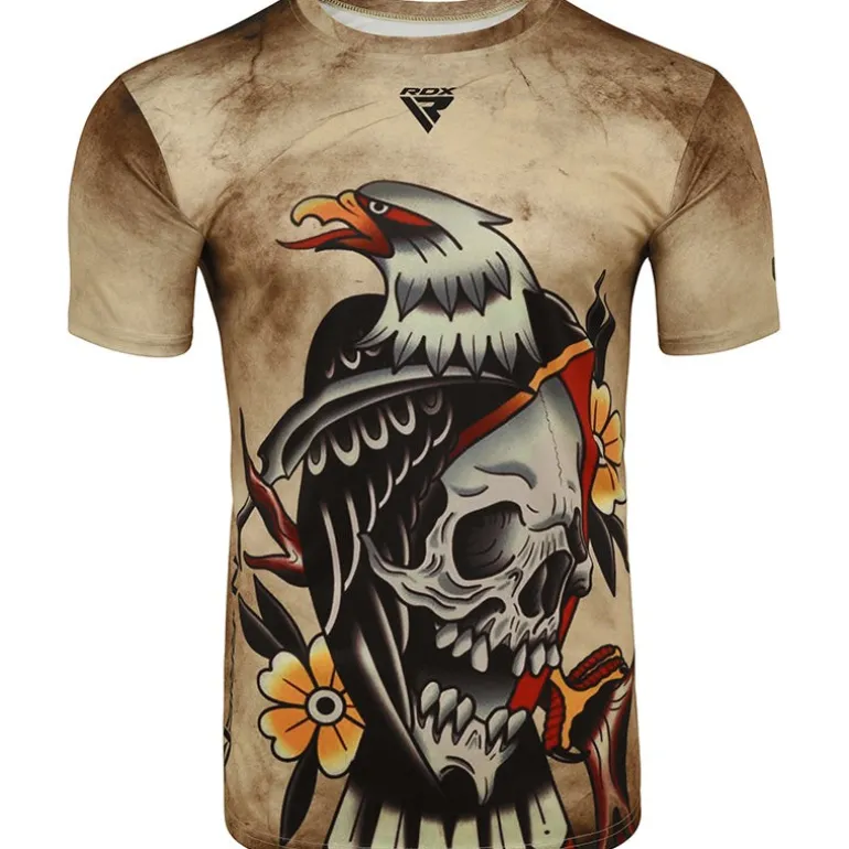 RDX T14 Harrier Tattoo Brown Short Sleeves Sweat-Wicking Workout Gym T-Shirt