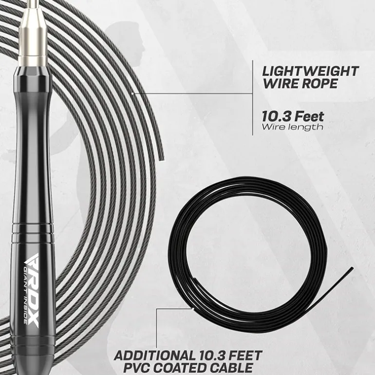 RDX W2 Adjustable 10.3ft Skipping Rope with Non-Slip Aluminum Handles