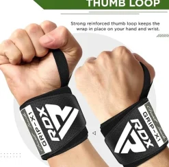 RDX W3 IPL USPA Approved Powerlifting Wrist Support Wraps with Thumb Loops OEKO-TEXStandard 100 certified